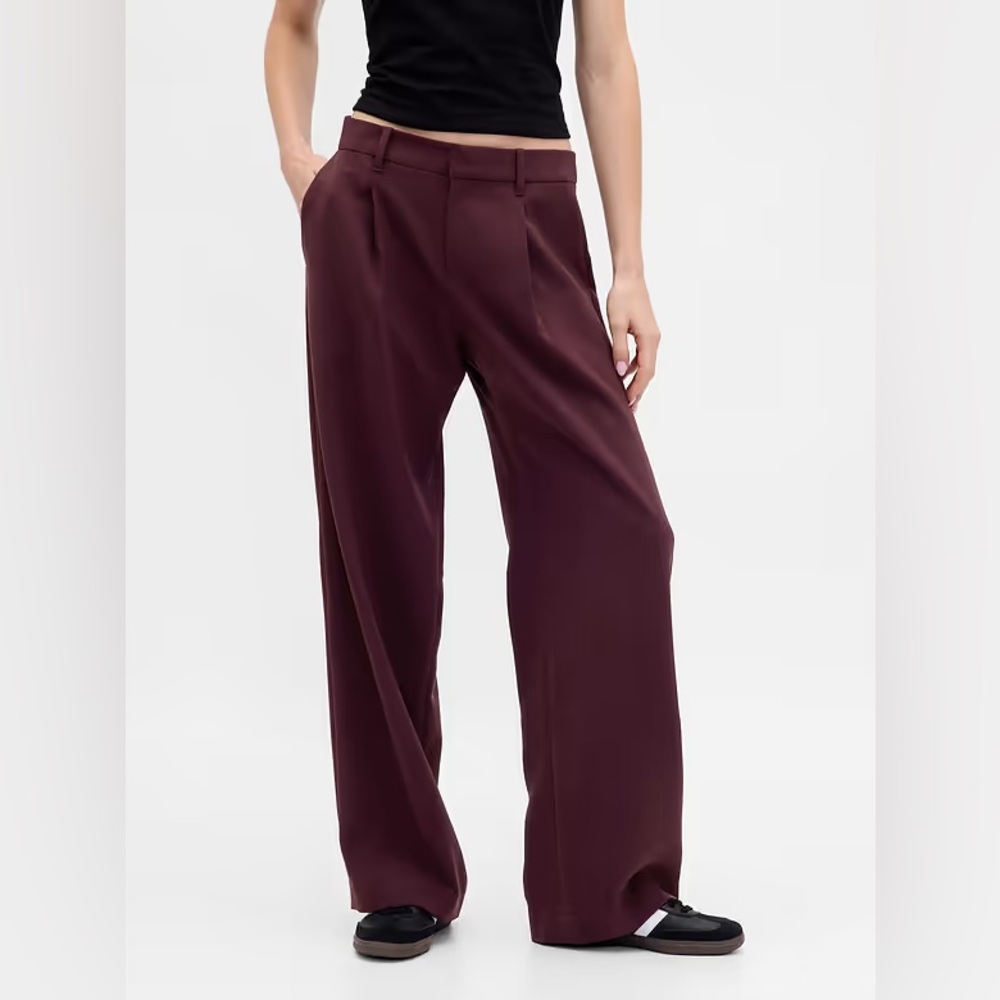 NWT! Gap Bordeaux Purple 365 Low Rise Pleated Wide-Leg Trousers - 800531 🩷4 TALL